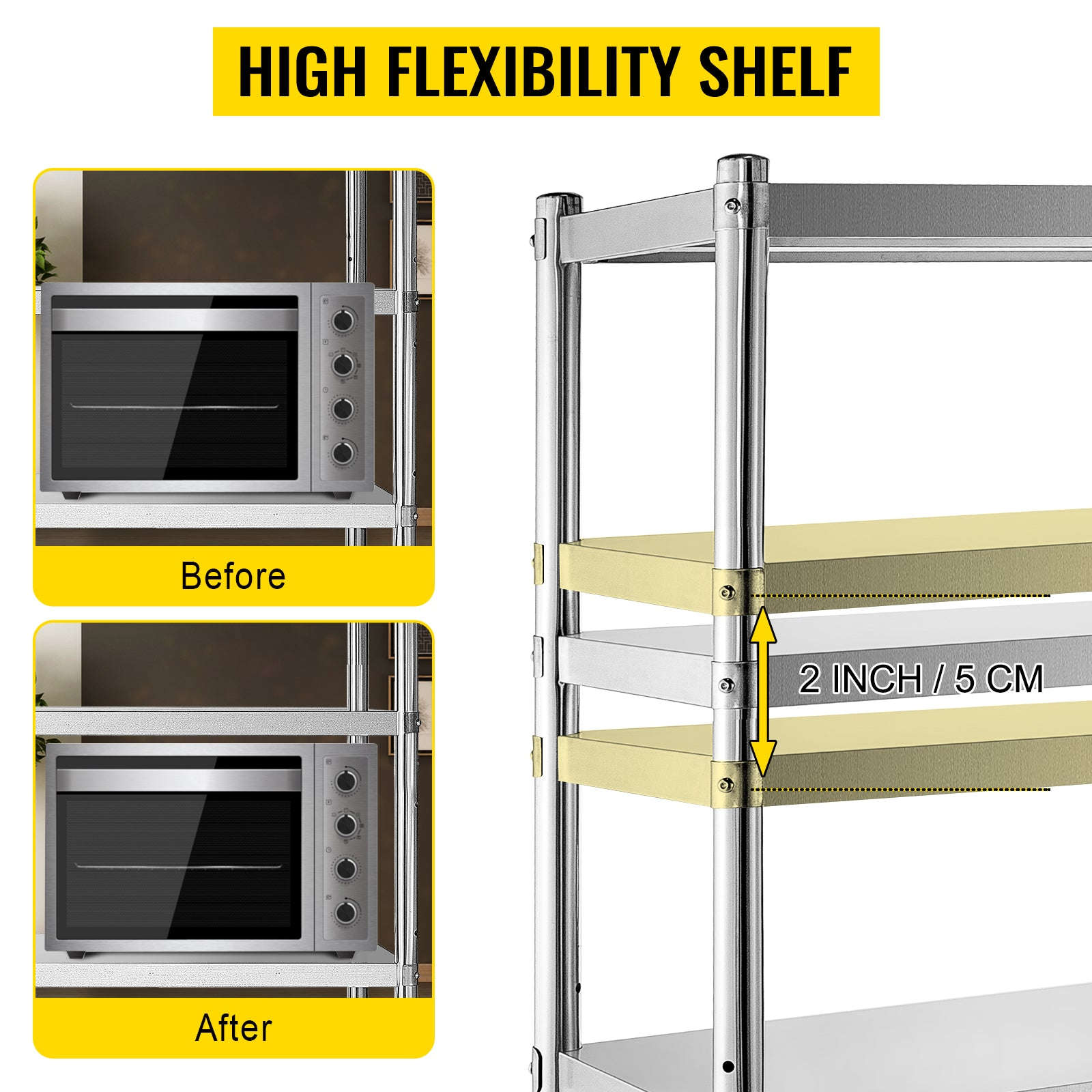 4-Tier Stainless Steel Storage Rack Shelf-4 Tier 58.5in x 17in / Germany