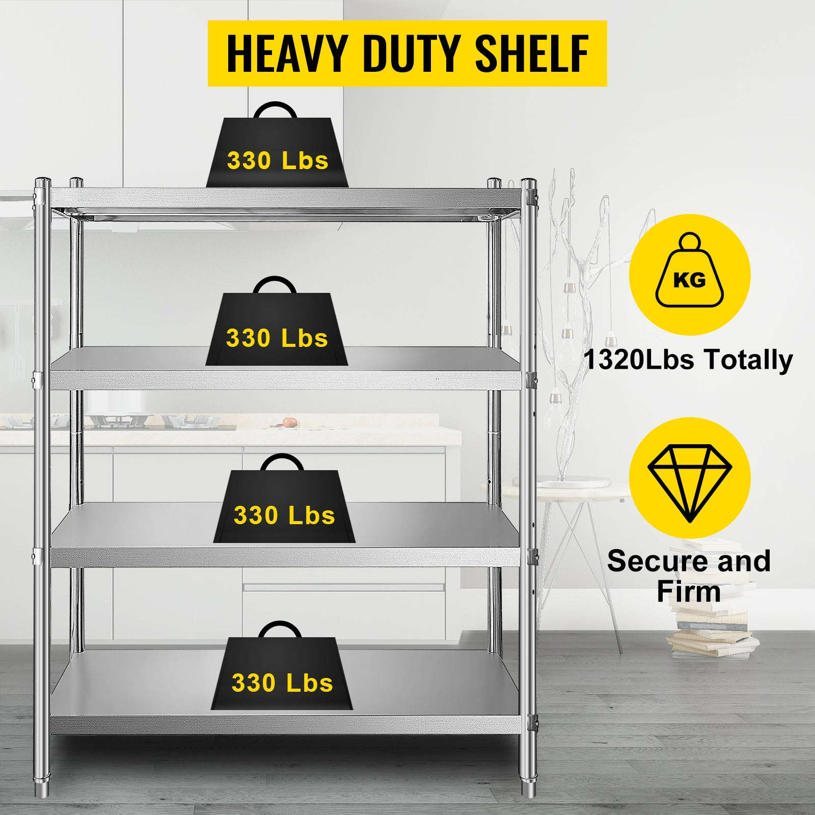 4-Tier Stainless Steel Storage Rack Shelf-4 Tier 58.5in x 17in / Germany