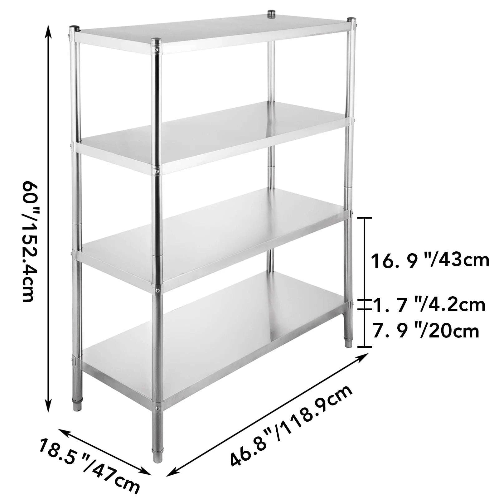 4-Tier Stainless Steel Storage Rack Shelf-4 Tier 58.5in x 17in / Germany