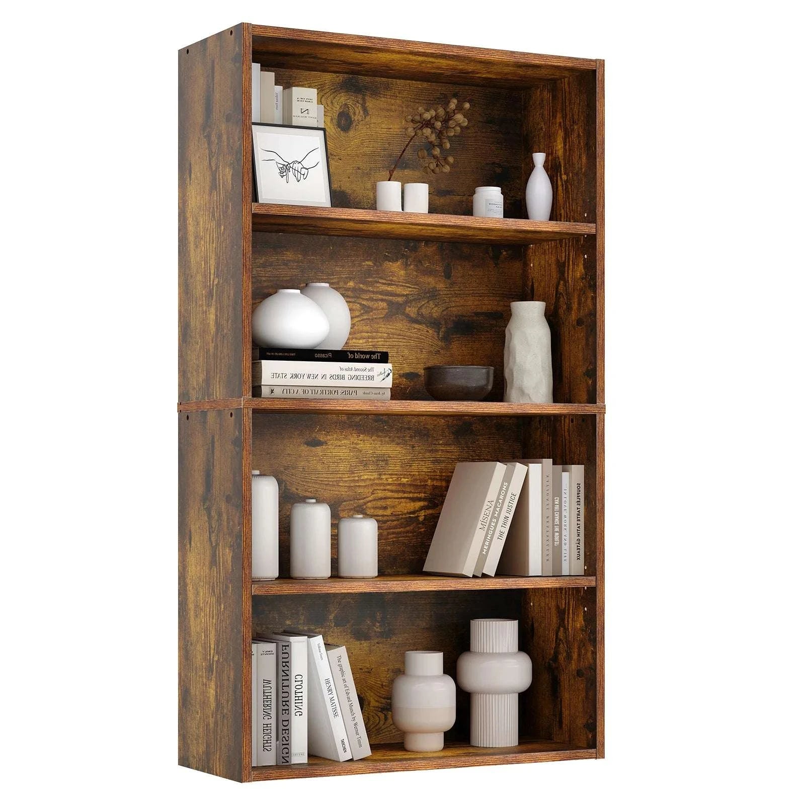 4 Tier Wooden Bookcase Open Shelf Storage for Home & Office-4 Shelf Black / United States
