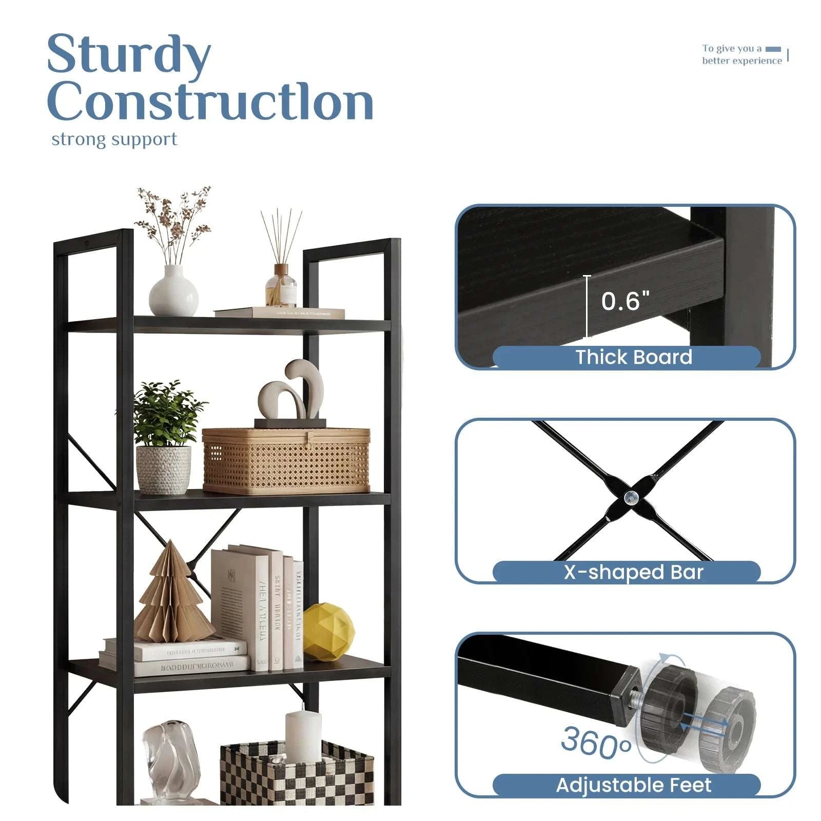 4 Tier Wooden Display Bookshelf with Metal Frame Storage Shelf-black / United States