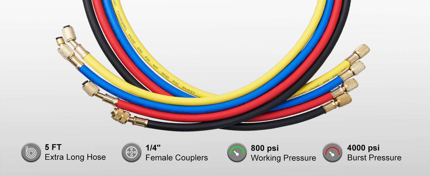 4-Way AC Manifold Gauge Set with 5ft Hoses for R134A R22 R410A-france