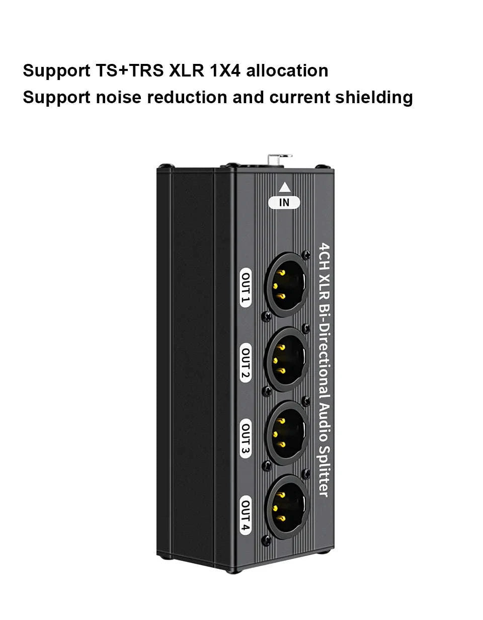 4-Way XLR Balanced Audio Splitter Box – 1 Input to 4 Outputs-Mode A