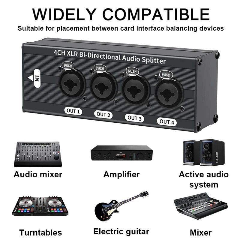 4-Way XLR Balanced Audio Splitter Box – 1 Input to 4 Outputs-Mode A