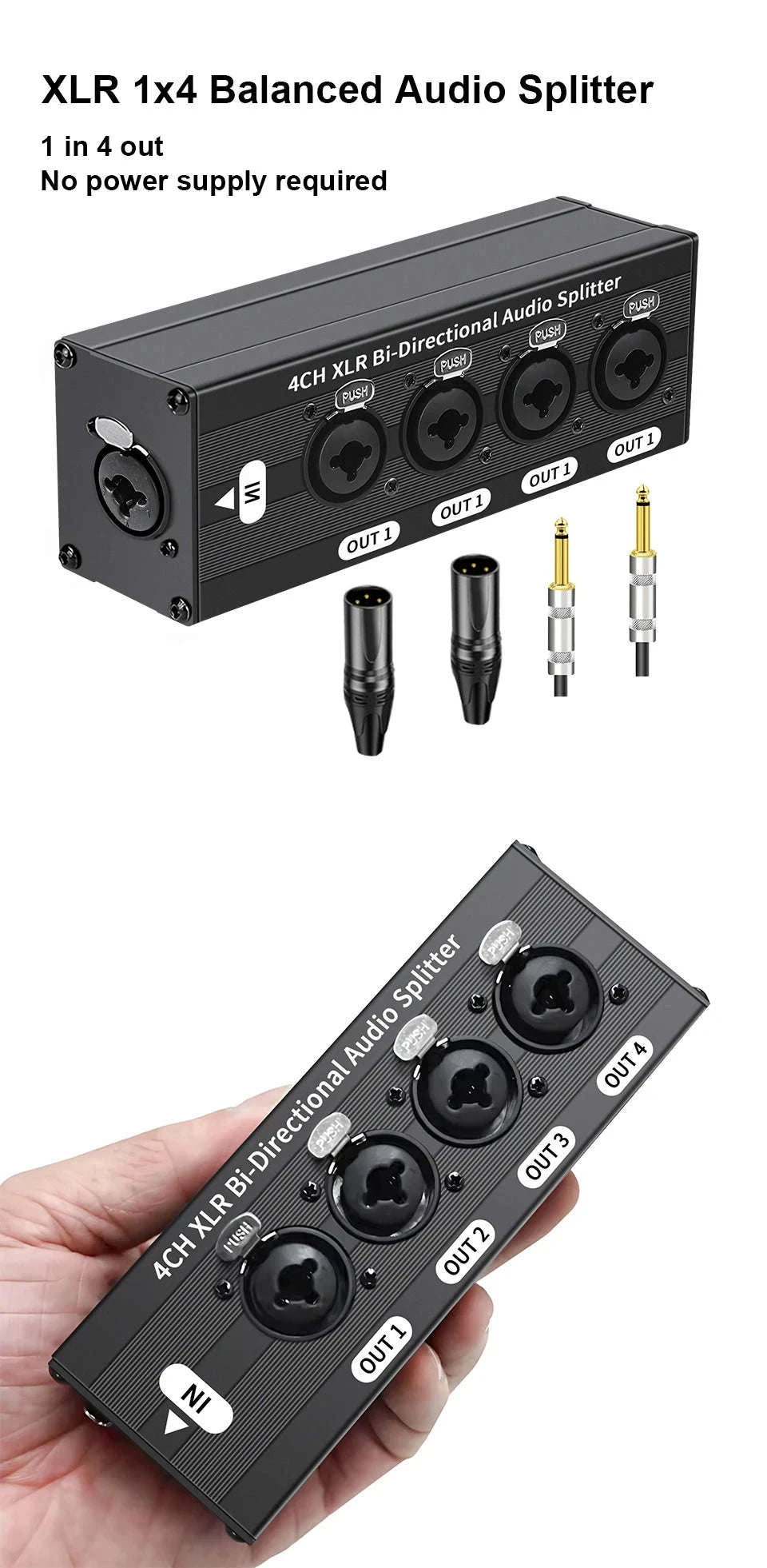 4-Way XLR Balanced Audio Splitter Box – 1 Input to 4 Outputs-Mode A