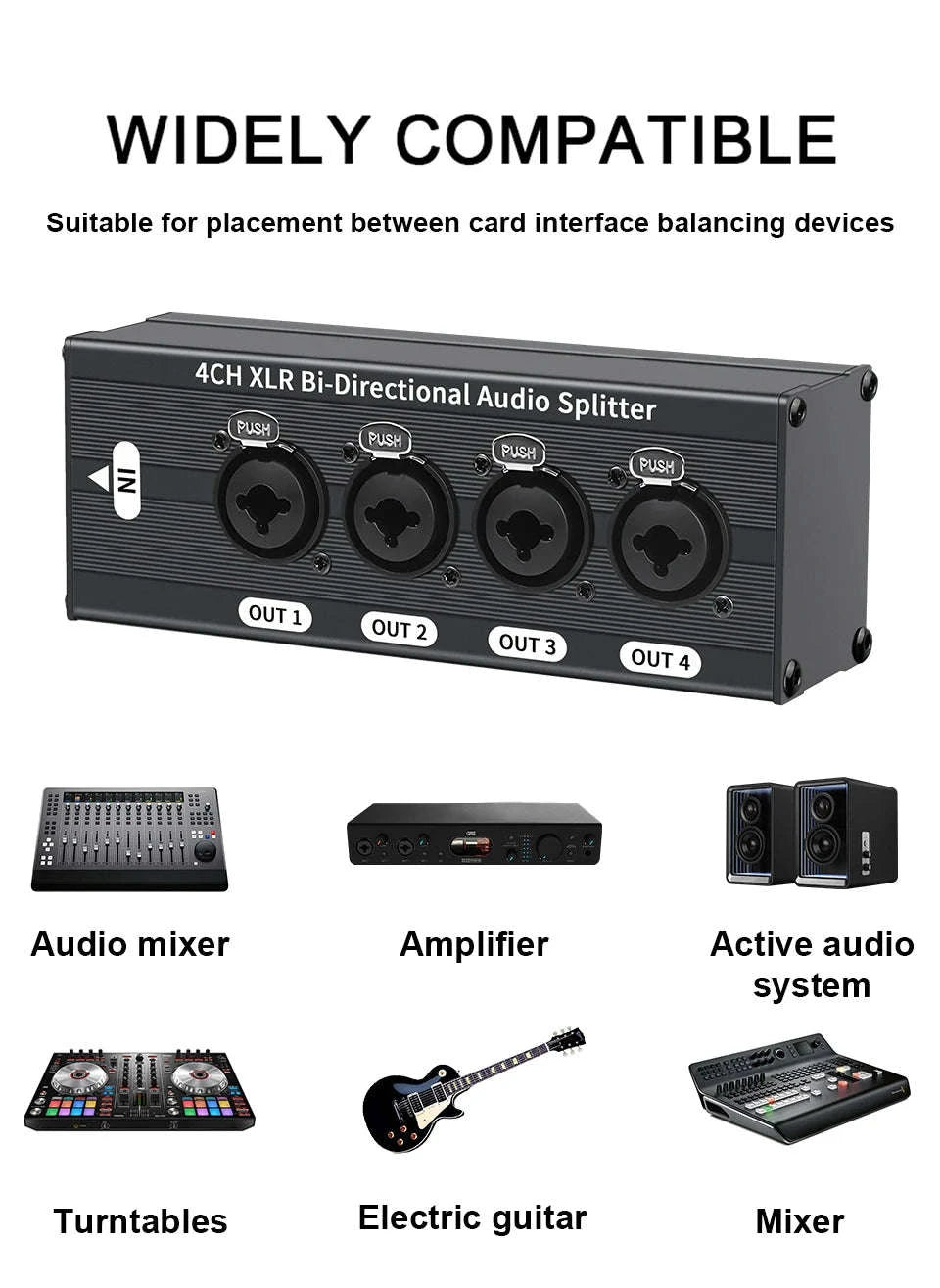 4-Way XLR Balanced Audio Splitter Box – 1 Input to 4 Outputs-Mode A