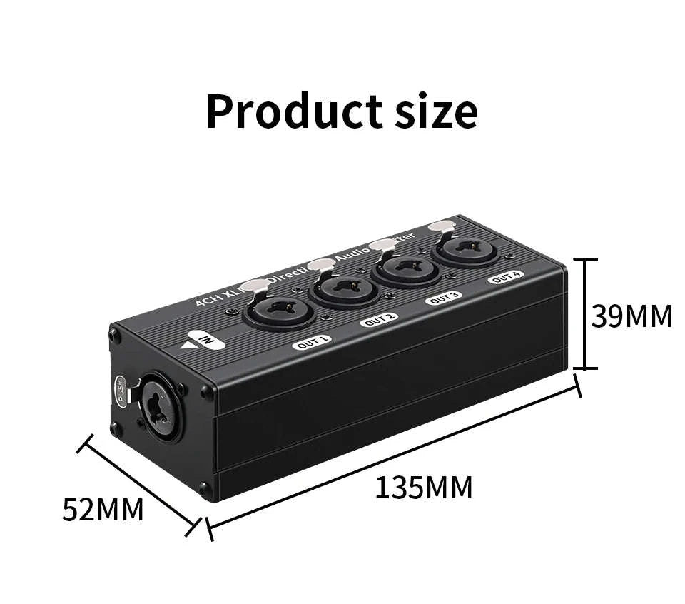 4-Way XLR Balanced Audio Splitter Box – 1 Input to 4 Outputs-Mode A