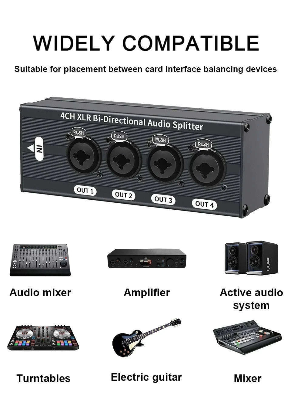 4-Way XLR Balanced Audio Splitter Box – 1 Input to 4 Outputs-Mode A