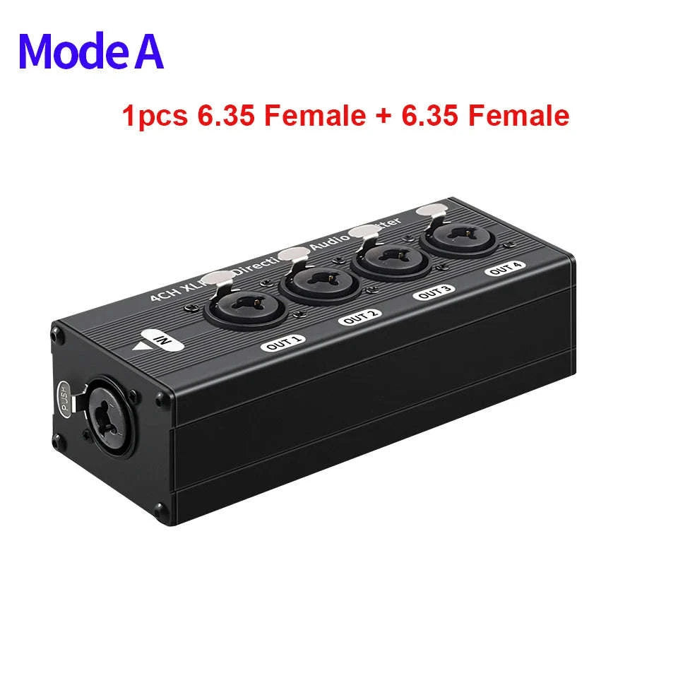 4-Way XLR Balanced Audio Splitter Box – 1 Input to 4 Outputs-Mode A