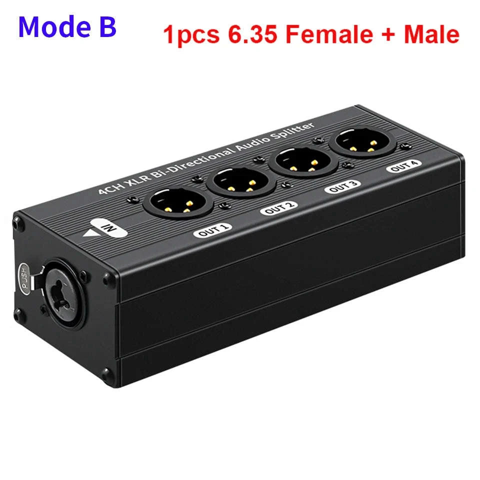4-Way XLR Balanced Audio Splitter Box – 1 Input to 4 Outputs-Mode A