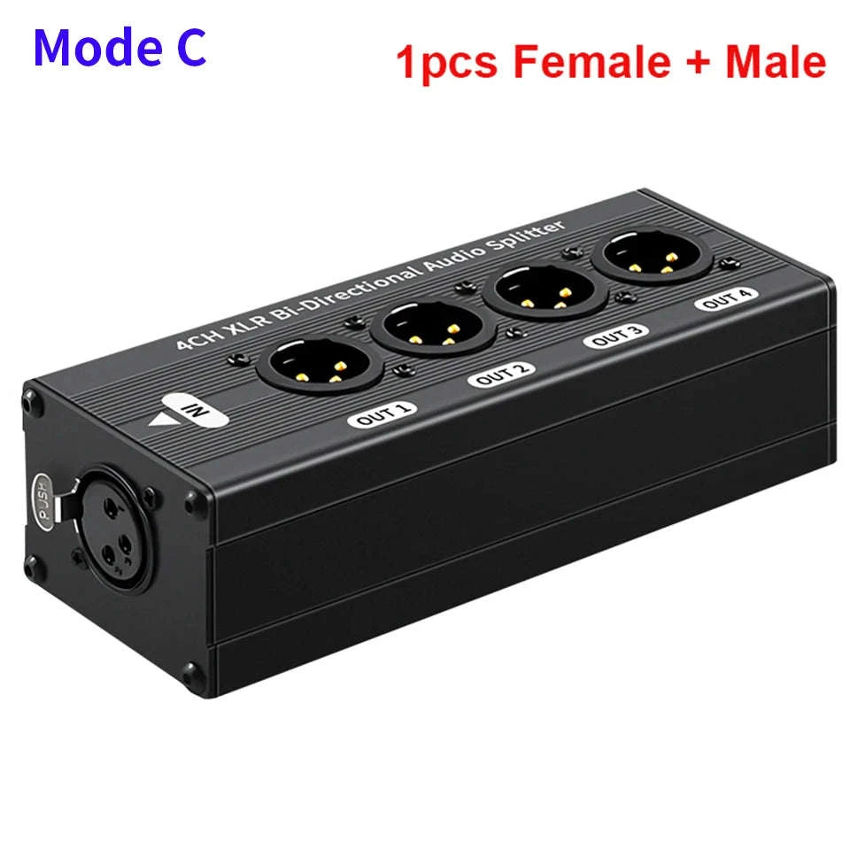 4-Way XLR Balanced Audio Splitter Box – 1 Input to 4 Outputs-Mode A