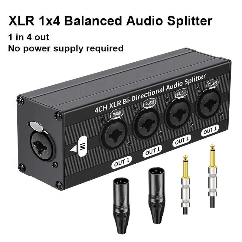 4-Way XLR Balanced Audio Splitter Box – 1 Input to 4 Outputs-Mode A