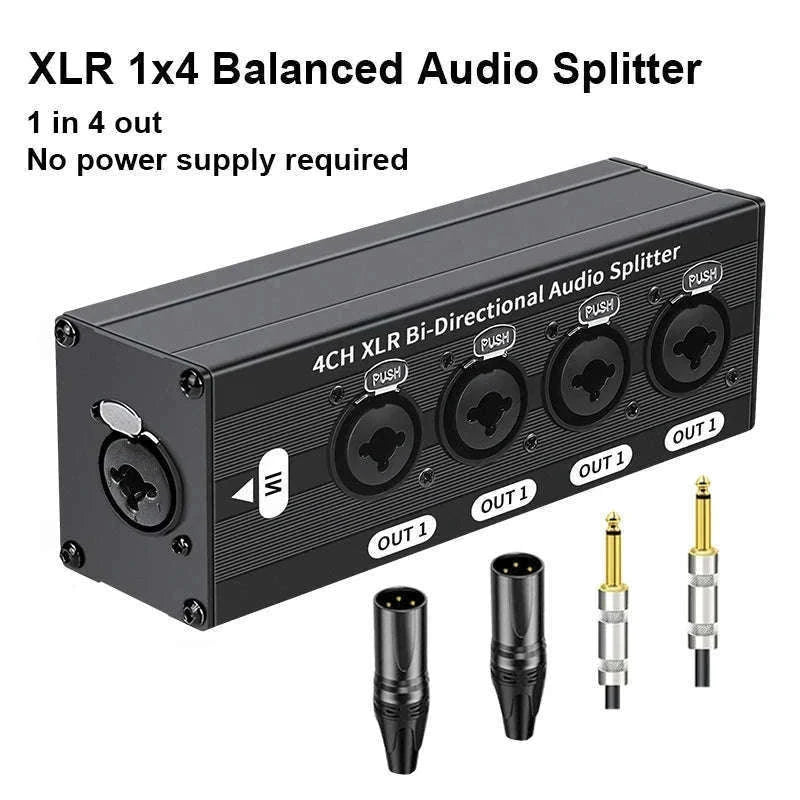 4-Way XLR Balanced Audio Splitter Box – 1 Input to 4 Outputs-Mode A
