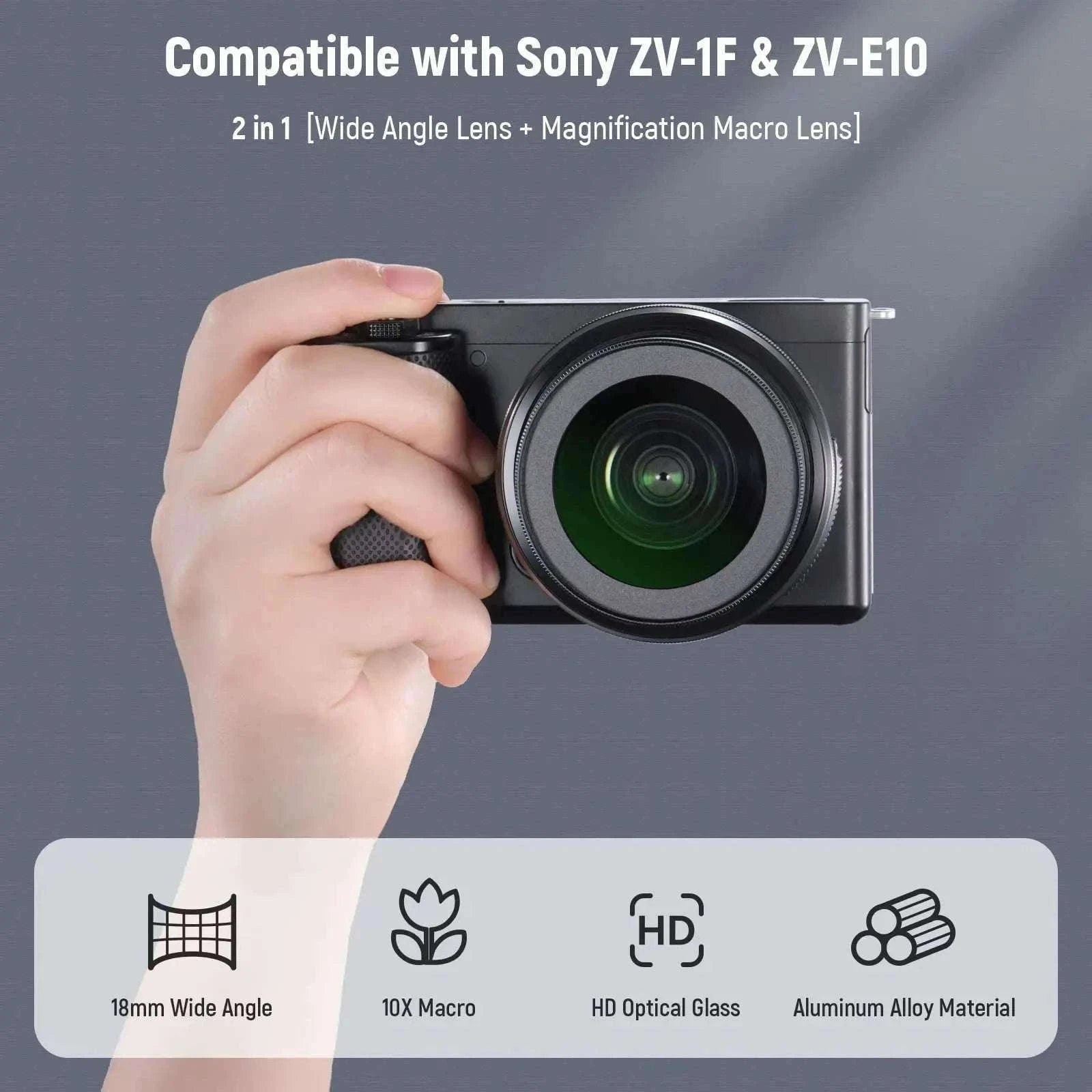 40.5mm 2-in-1 Wide Angle & 10X Macro Lens for Sony ZV-E10 ZV-1F-China Mainland
