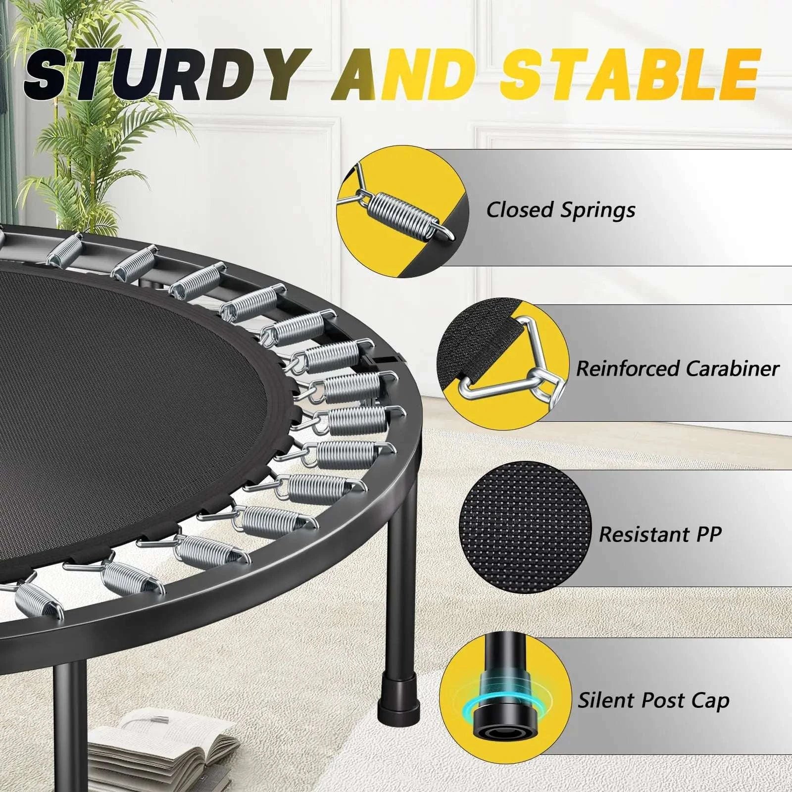 40" Foldable Fitness Rebounder Trampoline with Adjustable Handle-black / United States
