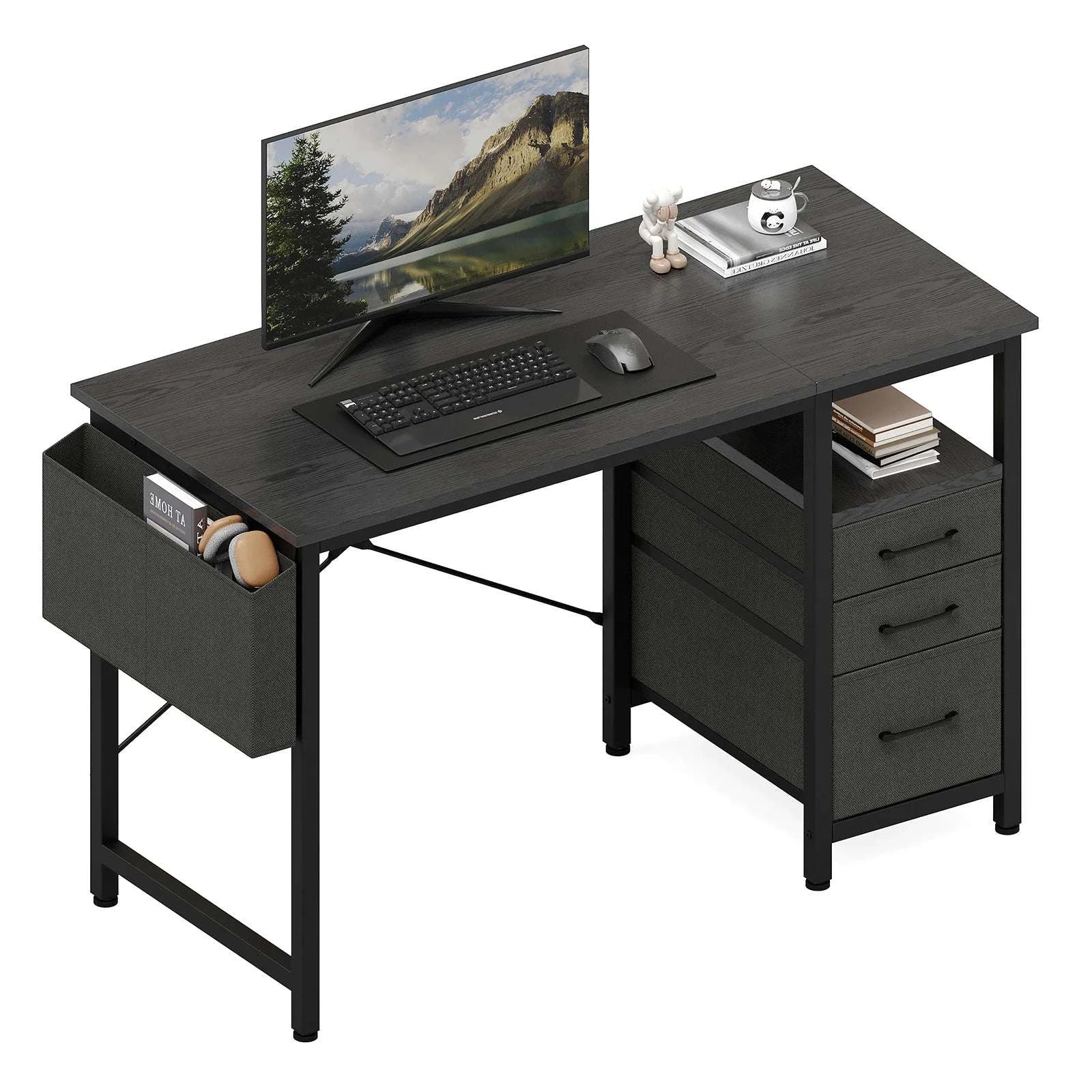 40 Inch Computer Desk with Fabric Drawers and Side Pocket-Brown / United States