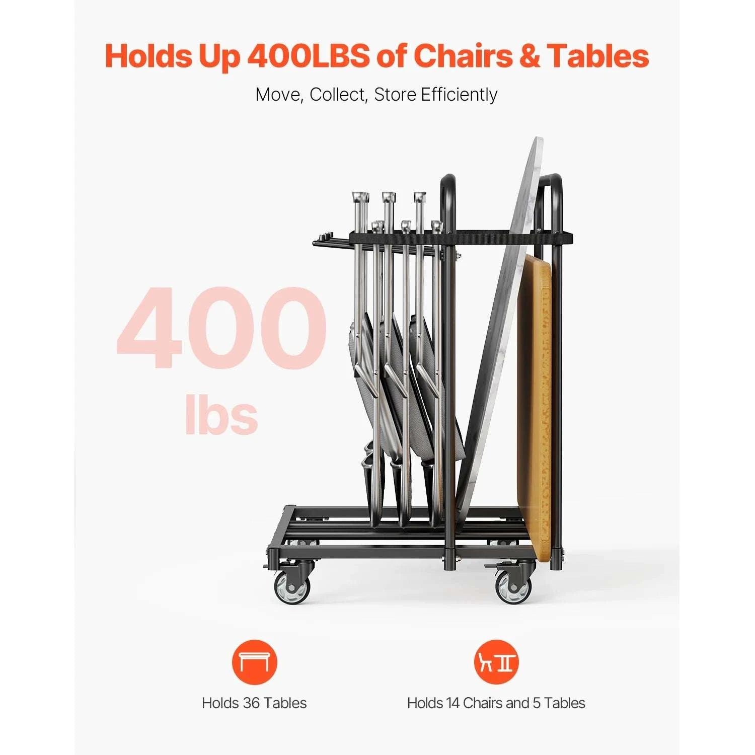 400 lb Folding Chair Cart with Swivel Casters for 14 Chairs-400LBS / Poland