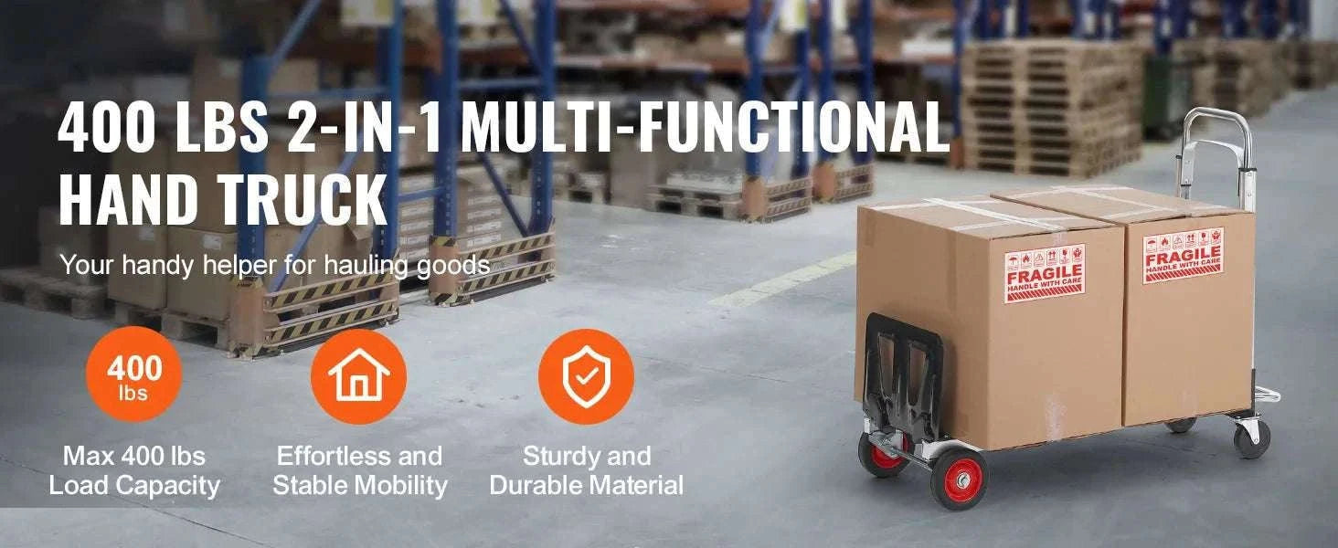 400 lb Folding Hand Truck Dolly 2-in-1 Convertible Utility Cart-400lbs / Poland