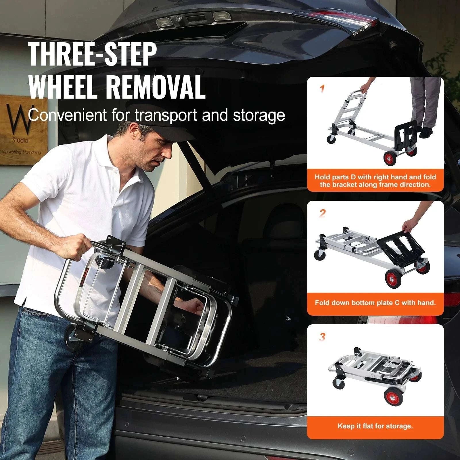400 lb Folding Hand Truck Dolly 2-in-1 Convertible Utility Cart-400lbs / Poland