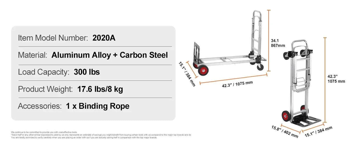 400 lb Folding Hand Truck Dolly 2-in-1 Convertible Utility Cart-400lbs / Poland