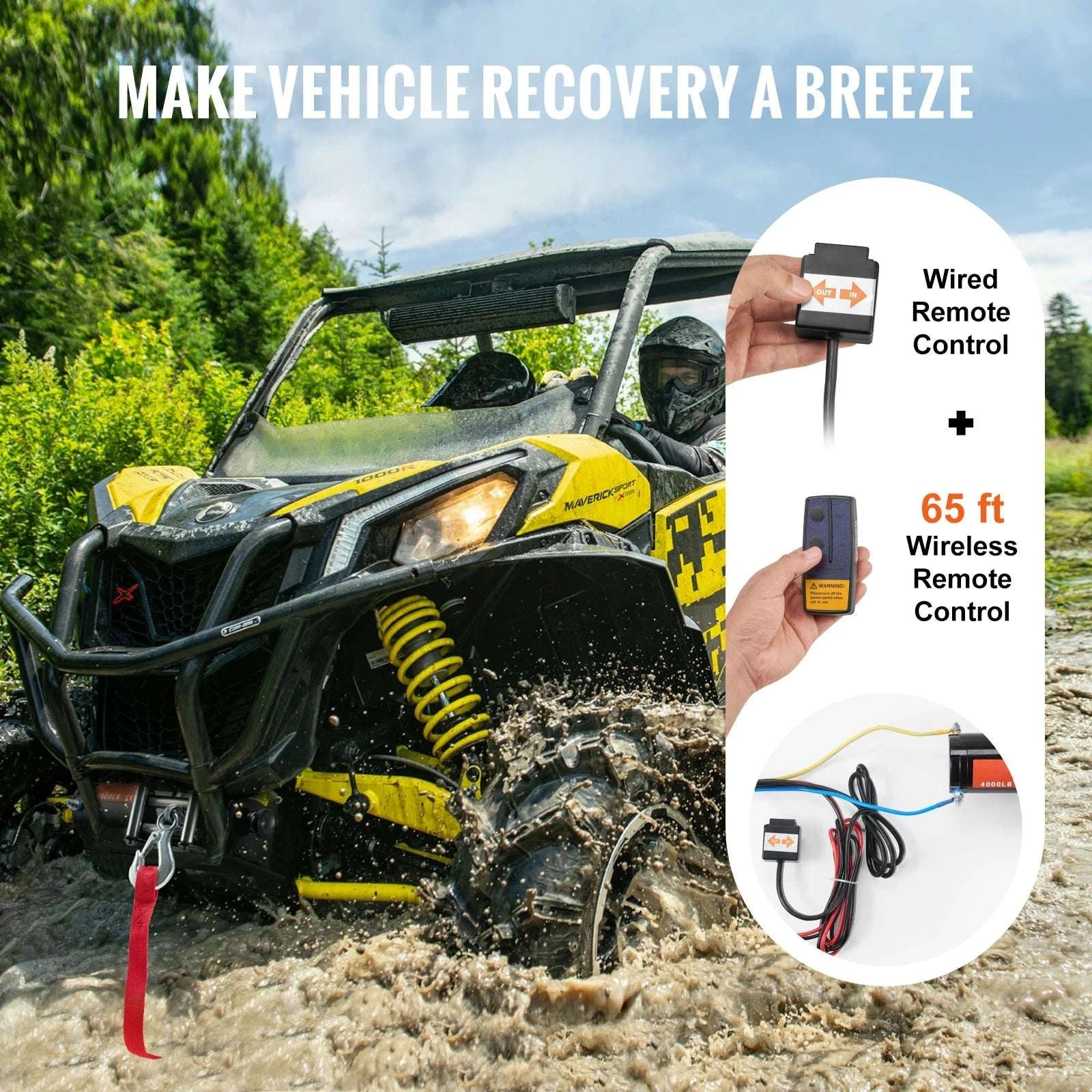 4000lb Electric ATV Winch with Steel Cable & Dual Remote Control-4000lbs / United States