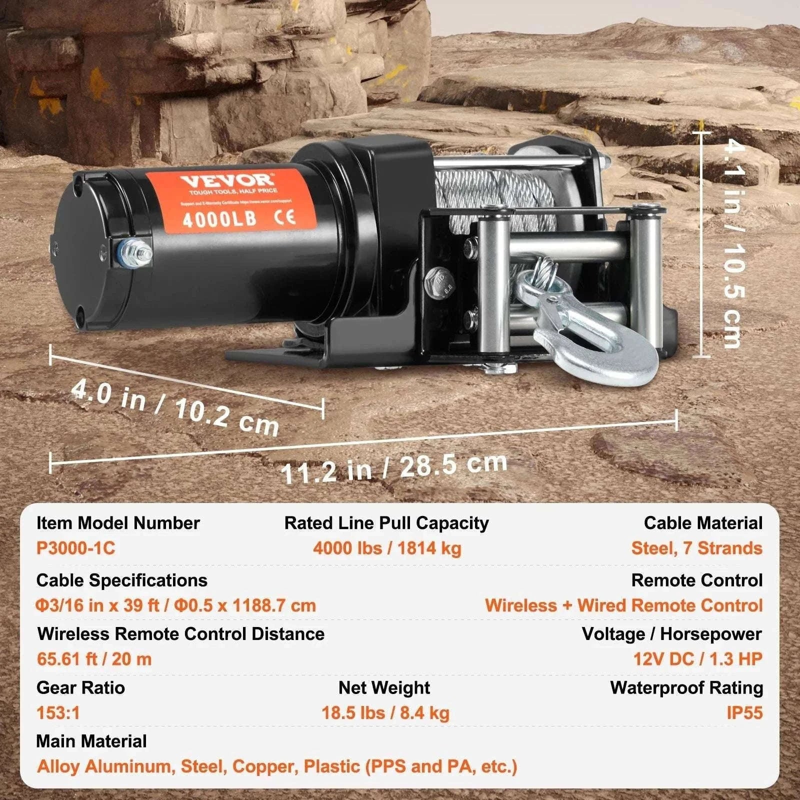 4000lb Electric ATV Winch with Steel Cable & Dual Remote Control-4000lbs / United States