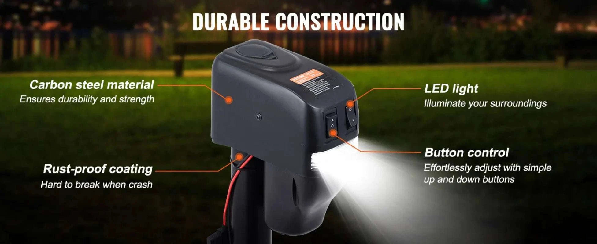 4000LB Electric Trailer Jack with LED Light & Waterproof Cover-United States