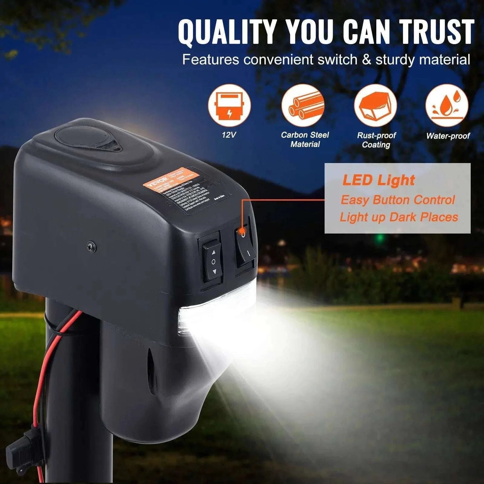 4000LB Electric Trailer Jack with LED Light & Waterproof Cover-United States