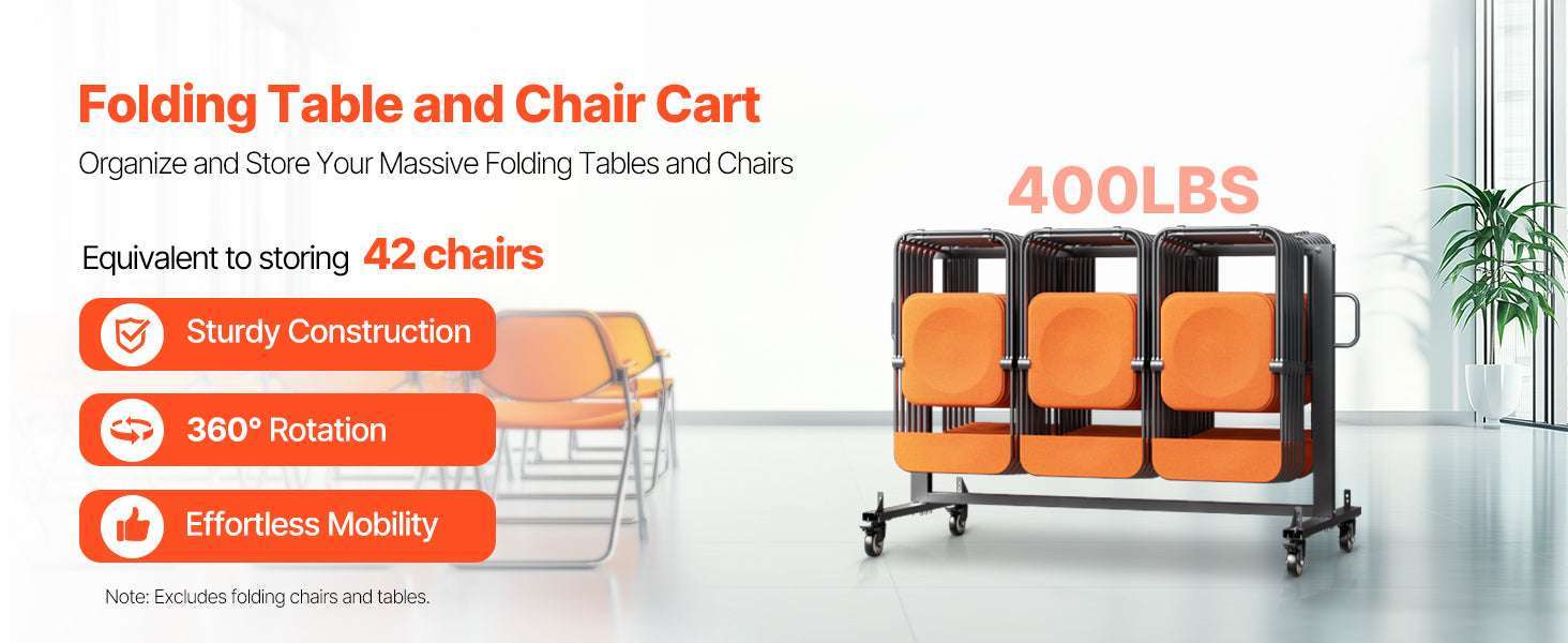 400lbs Folding Chair Storage Cart with Wheels for 42 Chairs-400LBS / United States