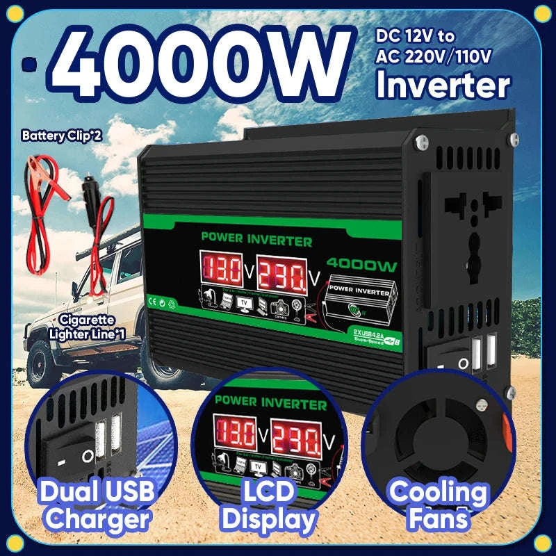 400W DC 12V to AC 110V/220V Dual USB Power Inverter-AC 220V