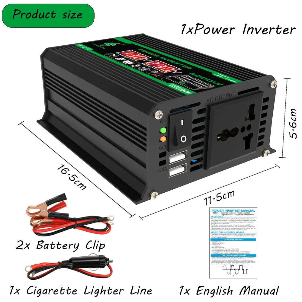 400W DC 12V to AC 110V/220V Dual USB Power Inverter-AC 220V