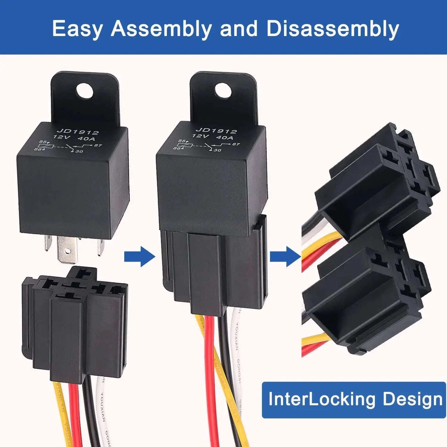 40A 4-Pin 12V Automotive Relay with Interlocking Socket-12V 4P