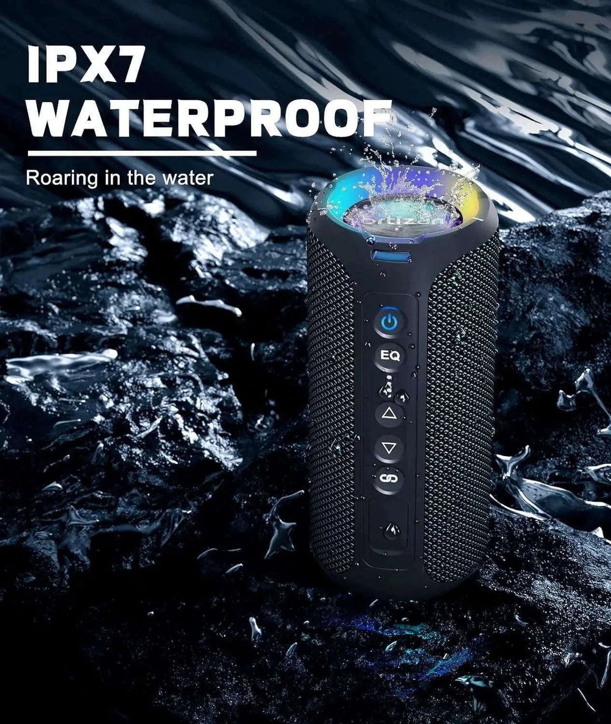 40W Waterproof Bluetooth Speaker with Deep Bass, Lights & 30H Playtime-Blue