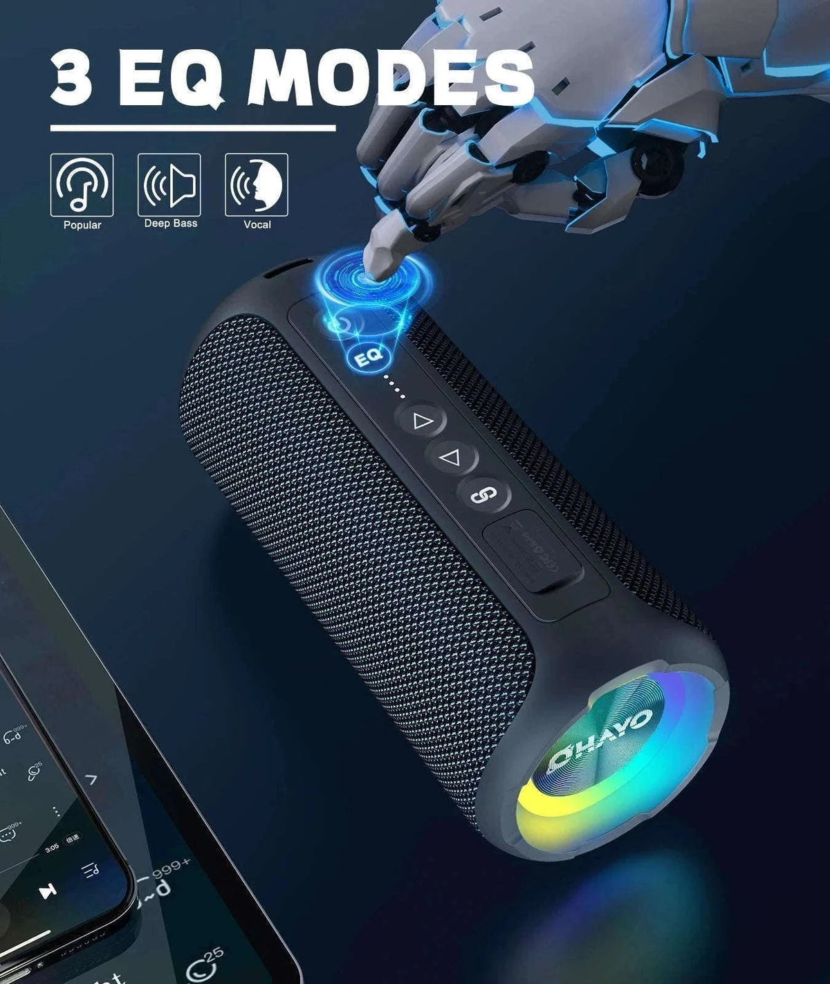 40W Waterproof Bluetooth Speaker with Deep Bass, Lights & 30H Playtime-Blue
