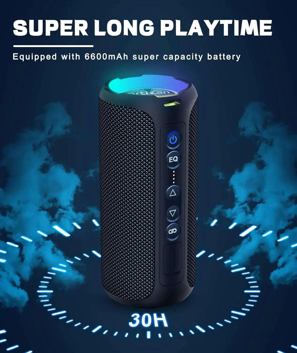 40W Waterproof Bluetooth Speaker with Deep Bass, Lights & 30H Playtime-Blue