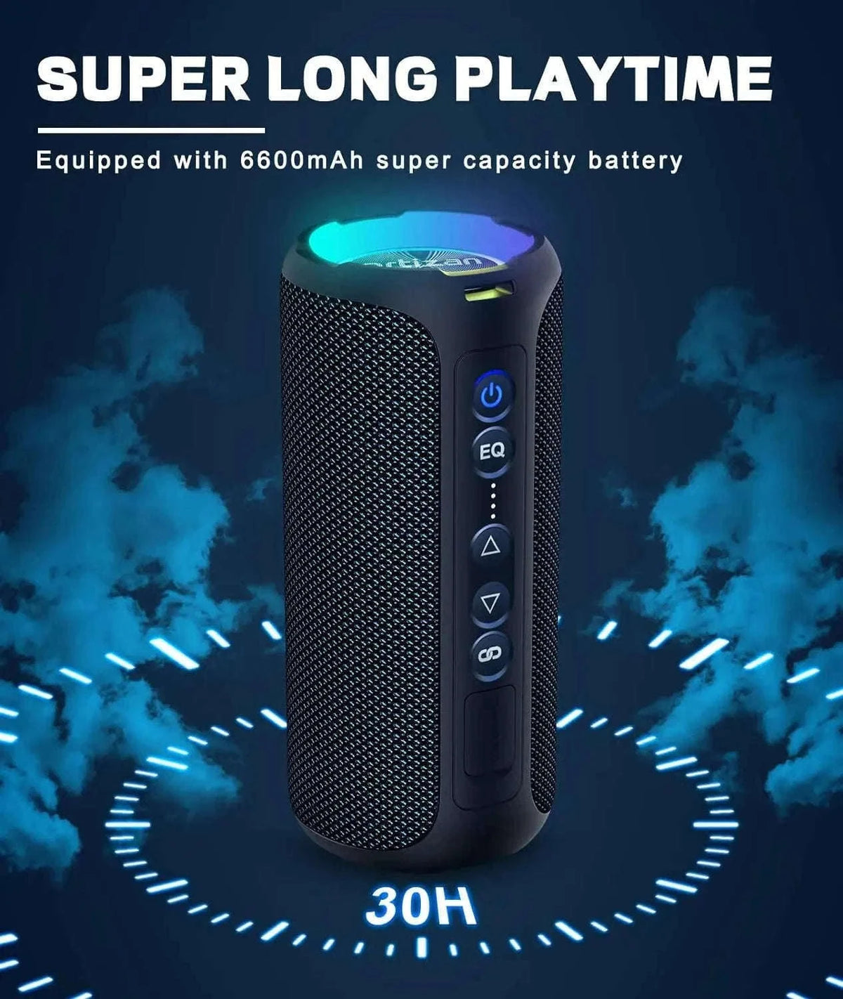 40W Waterproof Bluetooth Speaker with Deep Bass, Lights & 30H Playtime-Blue