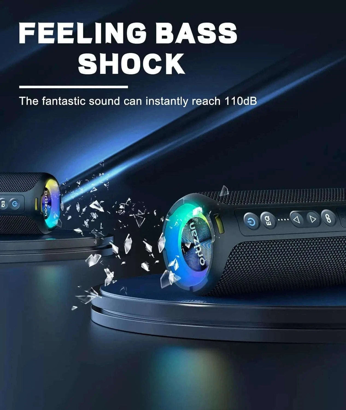 40W Waterproof Bluetooth Speaker with Deep Bass, Lights & 30H Playtime-Blue