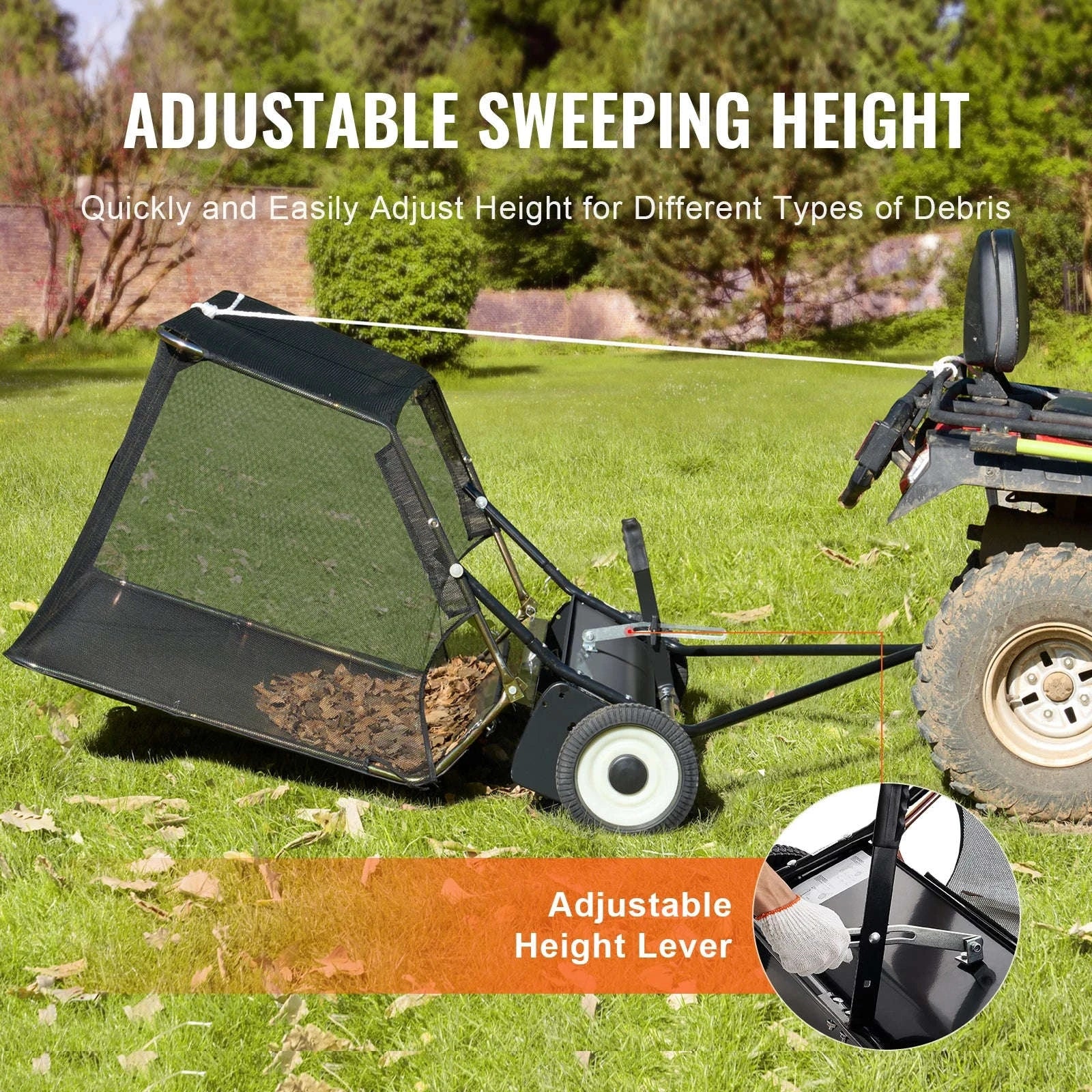 42-Inch Tow-Behind Lawn Sweeper, 12 cu.ft. Leaf and Grass Collector-Germany