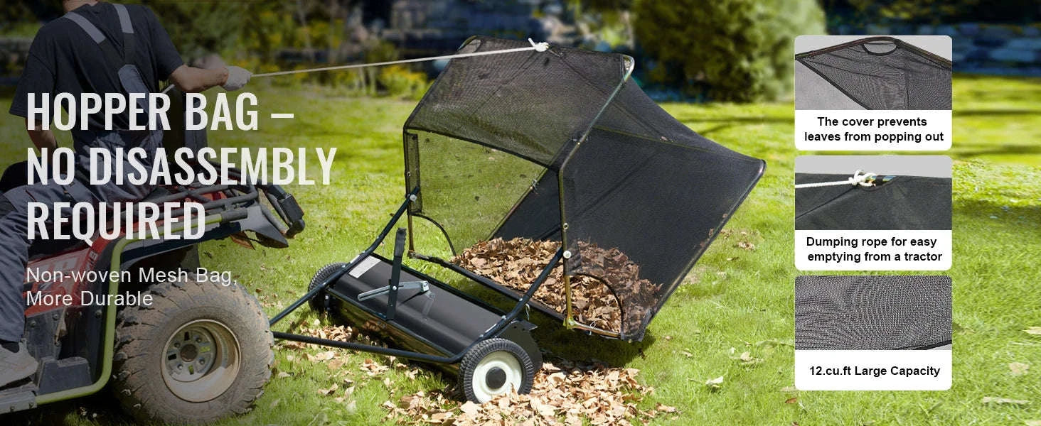 42-Inch Tow-Behind Lawn Sweeper, 12 cu.ft. Leaf and Grass Collector-Germany