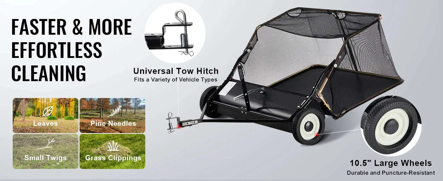 42-Inch Tow-Behind Lawn Sweeper, 12 cu.ft. Leaf and Grass Collector-Germany