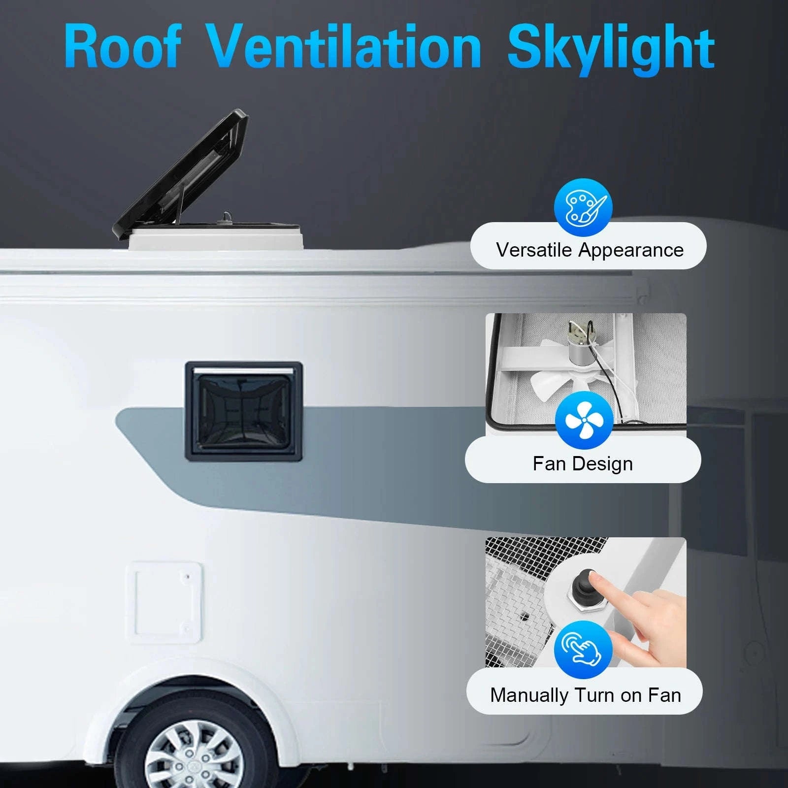 42x42cm RV Roof Vent Skylight with Insect Screen-Black and White / Germany