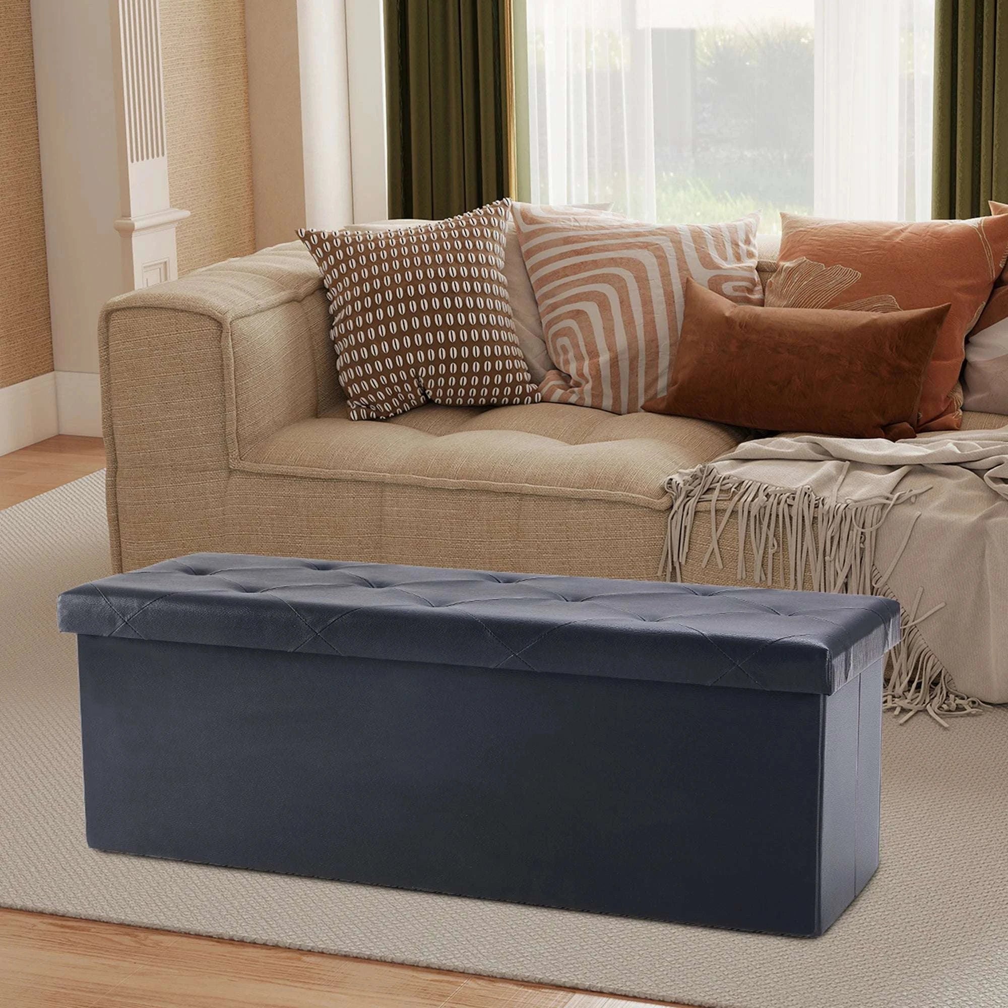 43'' Storage Ottoman Bench with Leather Seat, 660 lb Capacity-30IN Black / United States