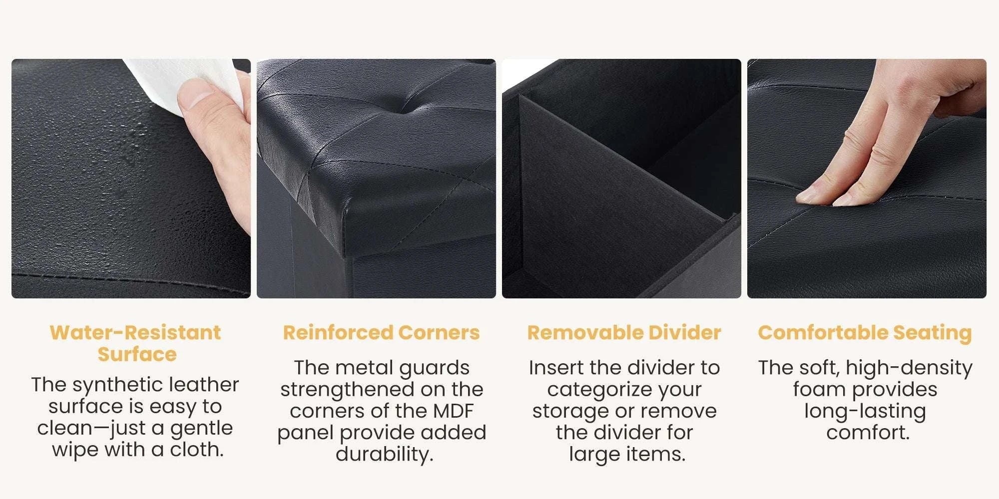 43'' Storage Ottoman Bench with Leather Seat, 660 lb Capacity-30IN Black / United States