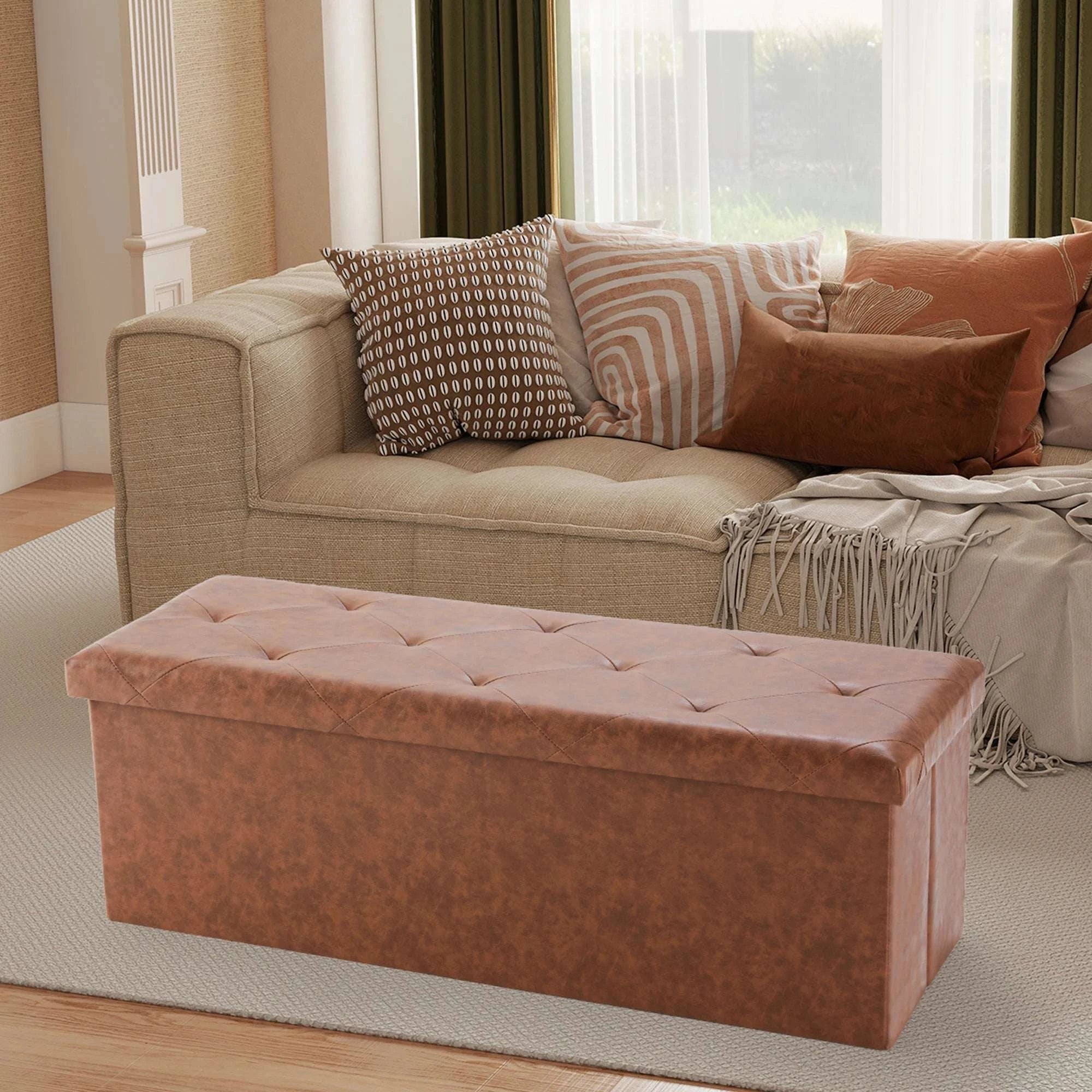 43'' Storage Ottoman Bench with Leather Seat, 660 lb Capacity-30IN Black / United States
