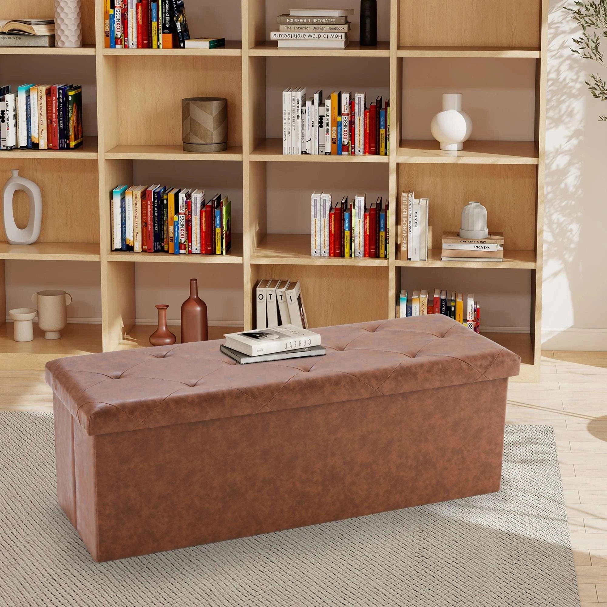 43'' Storage Ottoman Bench with Leather Seat, 660 lb Capacity-30IN Black / United States