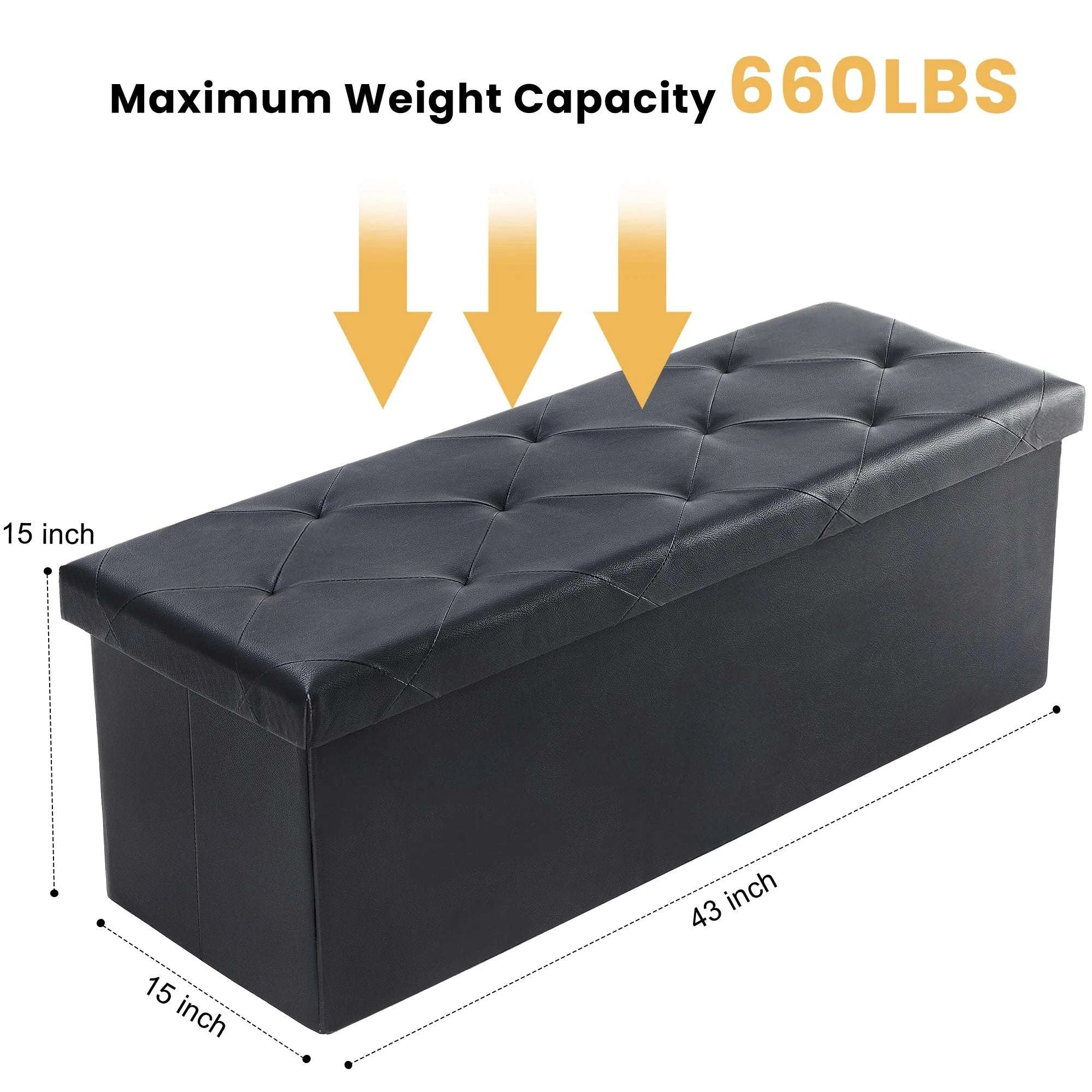43'' Storage Ottoman Bench with Leather Seat, 660 lb Capacity-30IN Black / United States
