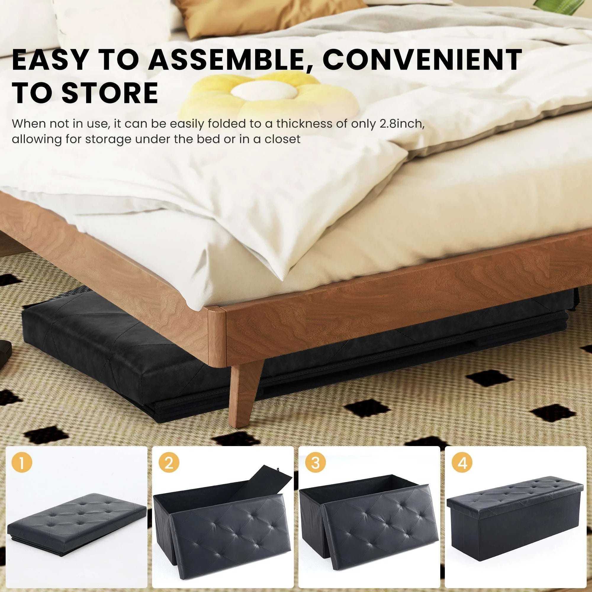 43'' Storage Ottoman Bench with Leather Seat, 660 lb Capacity-30IN Black / United States