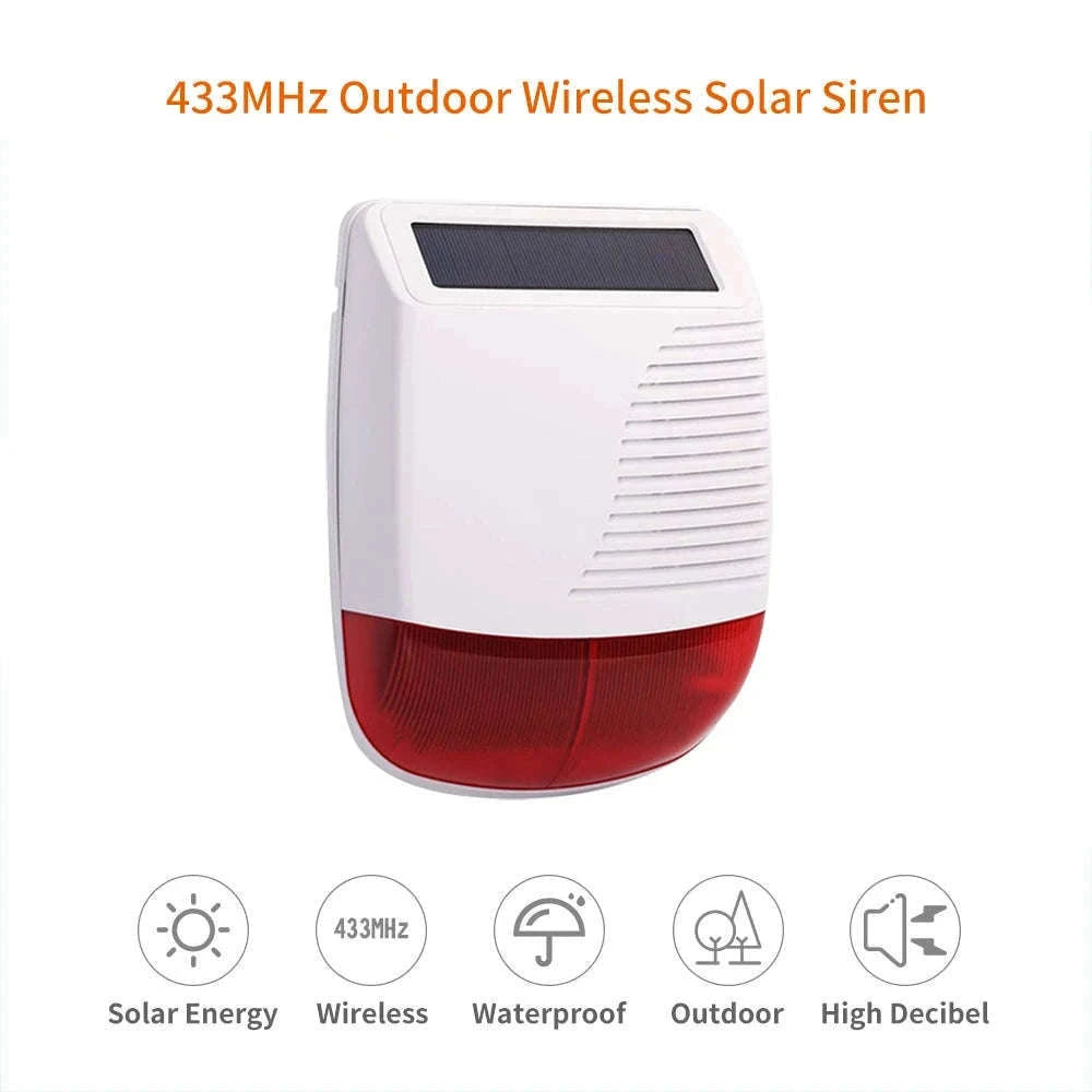433MHz Outdoor Solar Wireless Siren for Perimeter Security-Red