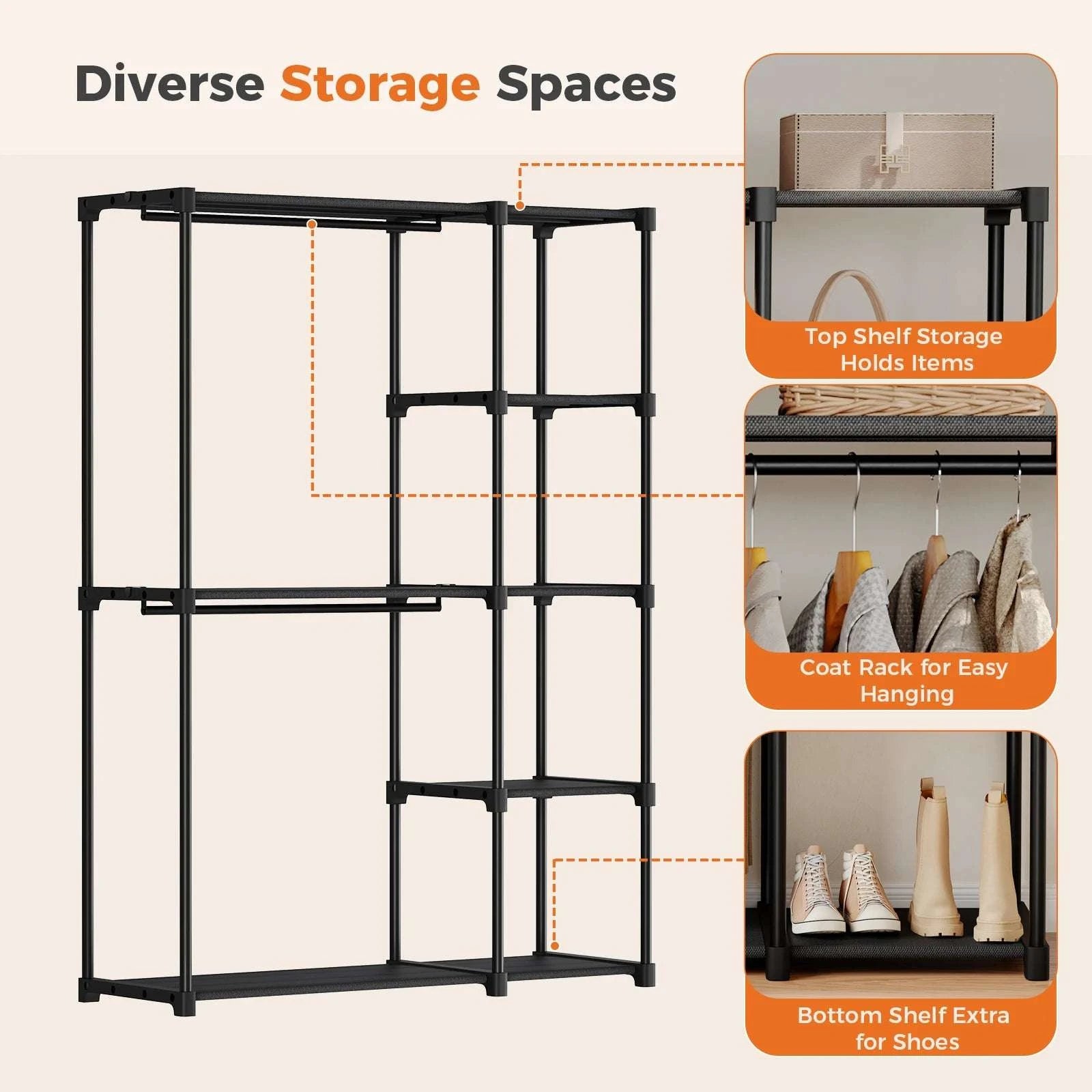44–49in Entryway Wardrobe Closet with Hanging Rod and Shoe Storage-49IN / United States