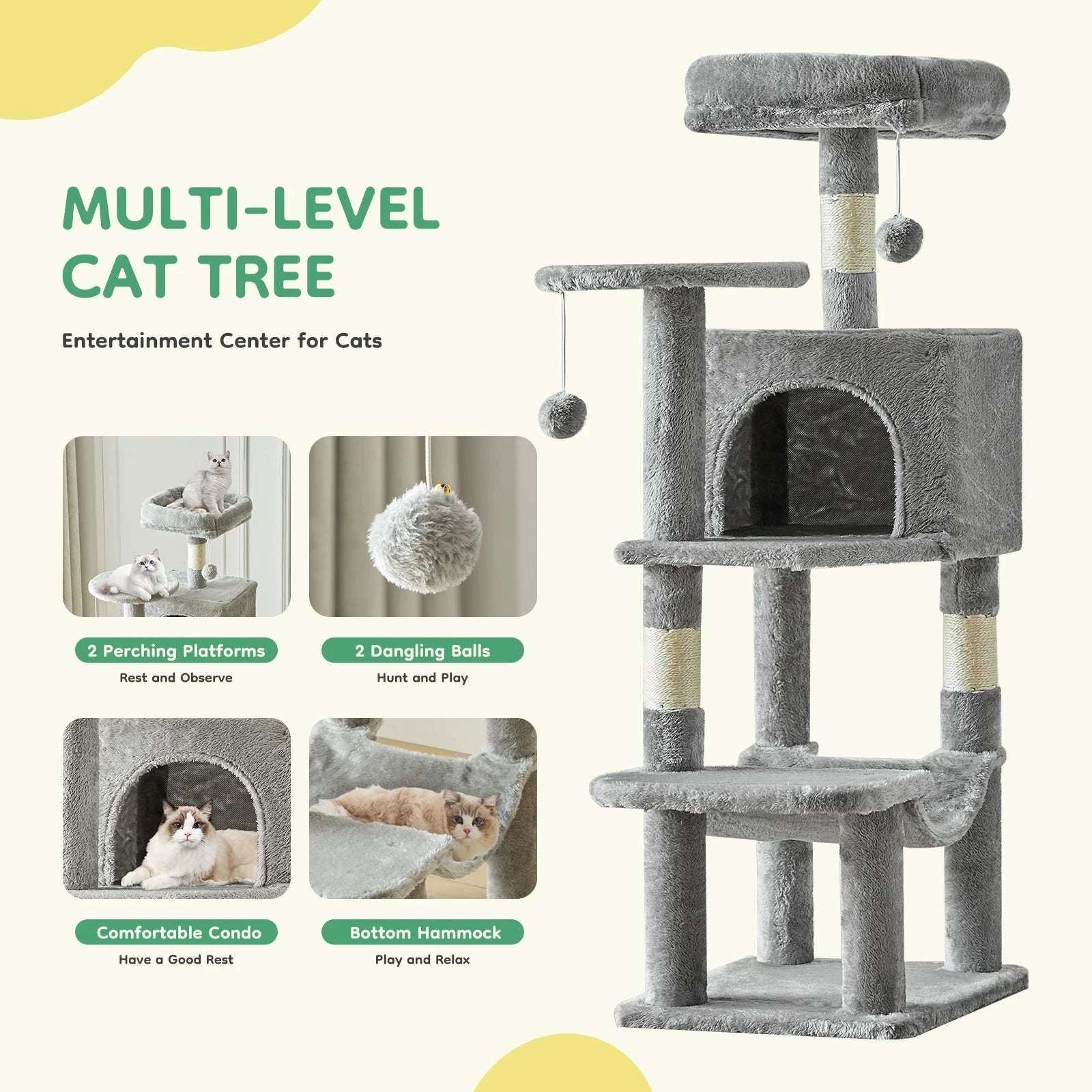 44" Multi-Level Cat Tree with Condo, Hammock & Sisal Scratching Posts-Red / United States